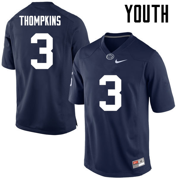 NCAA Nike Youth Penn State Nittany Lions DeAndre Thompkins #3 College Football Authentic Navy Stitched Jersey BWL2598PX